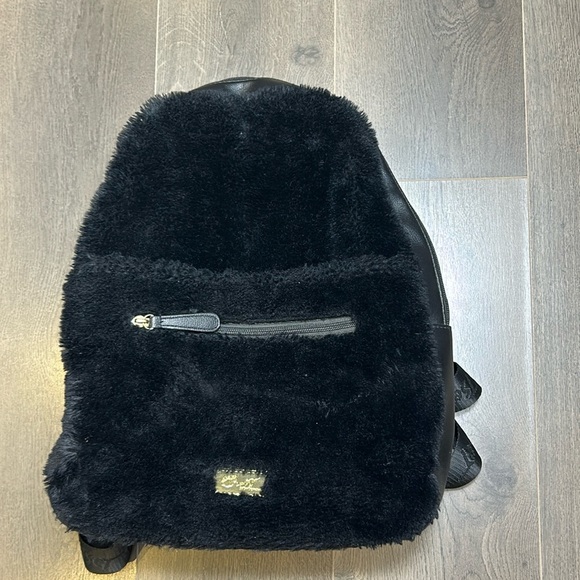 Betsey Johnson Plush Hooded Black Faux Fur Panda Hoodie Convertible Backpack - Picture 3 of 14
